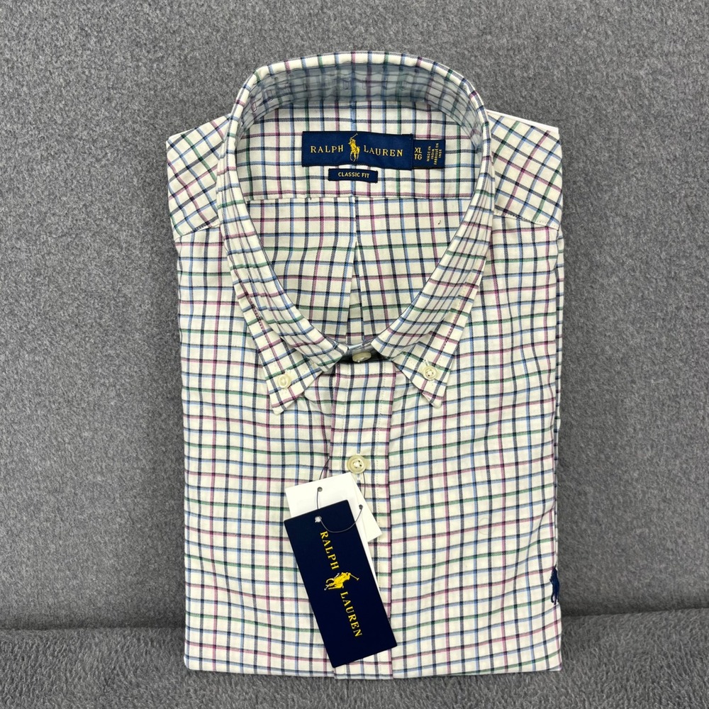 Ralph Lauren Button Down Shirt Mens XL Multi Color Tattersall Classic Fit New